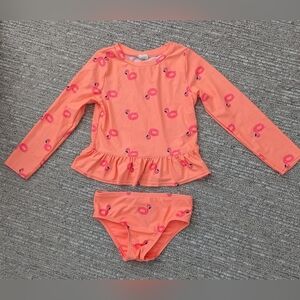 🎈HOST PIC Baby GAP (Size 5) Orange and Pink Flamingo Rashguard 2-Piece Swim Set